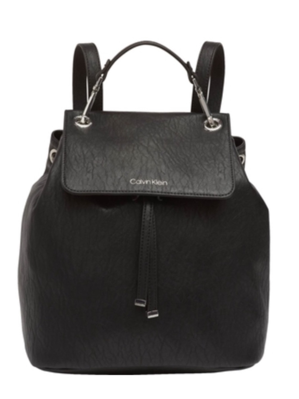 NEW Calvin Klein Signature Black Leather Backpack
